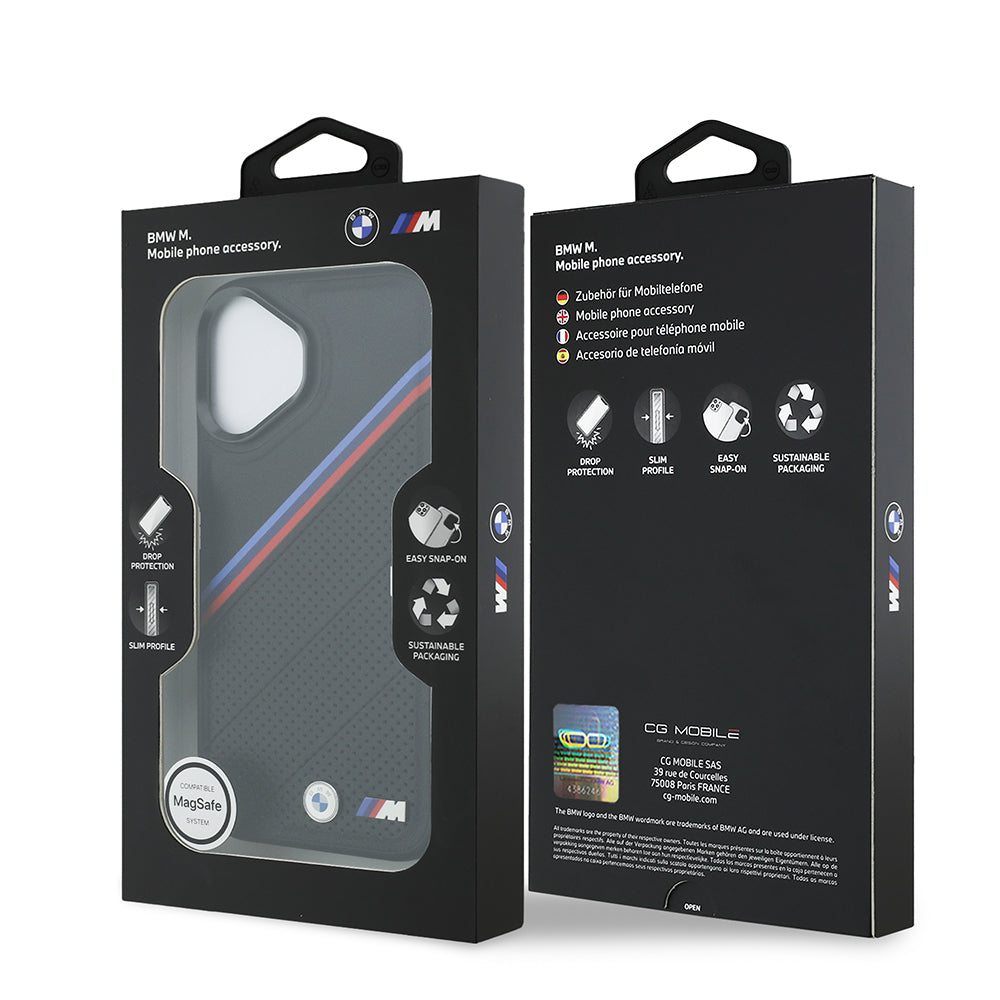 BMW iPhone 17 Orjinal Lisanslı M-safe Şarj Özellikli M Logolu Üç Şeritli Delikli Deri Kılıf BMW iPhone 17 Orjinal Lisanslı M-safe Şarj Özellikli M Logolu Üç Şeritli Delikli Deri Kılıf